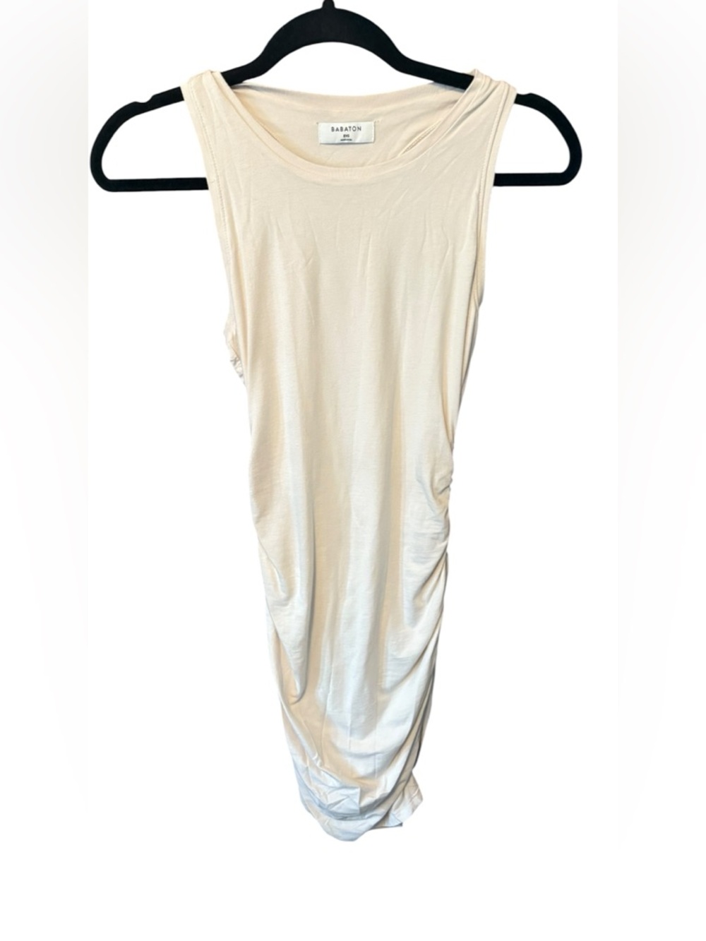 BABATON Aritzia Ruched Bodycon Midi Dress Nude Cream Sleeveless XXS Minimalist - Picture 5 of 5